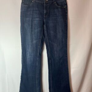 White House Black Market Dark Wash Flared Wide-Leg Jeans